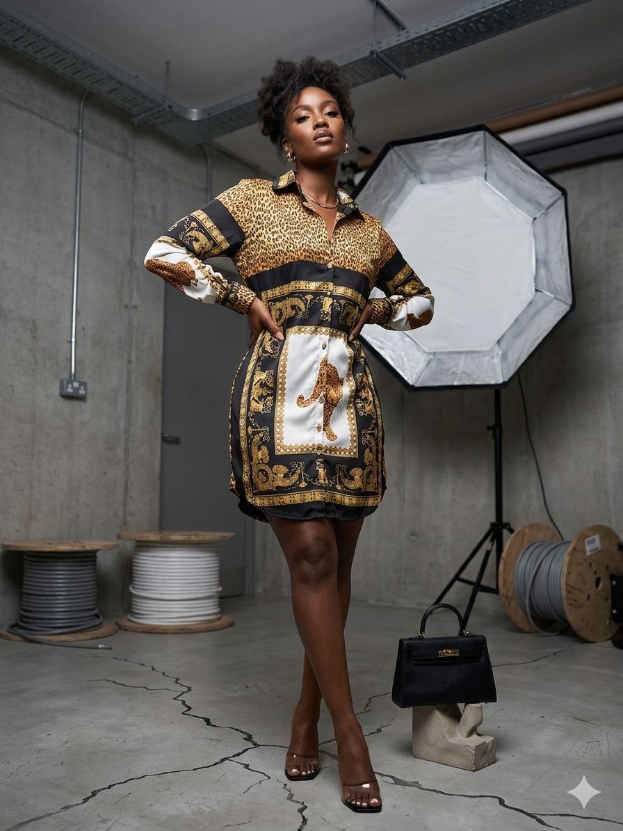 Safari Baroque Mini Shirt Dress