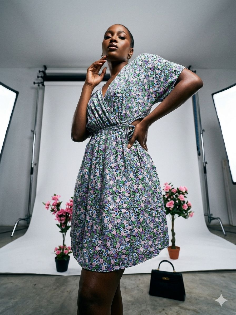 Ditsy Floral V-Neck Wrap Dress