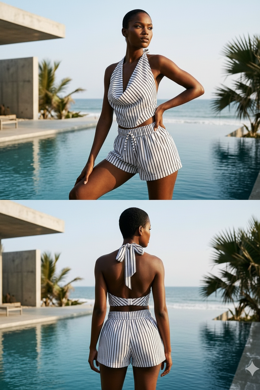 Stripe Halter Neck Co-ord Set — front angle view