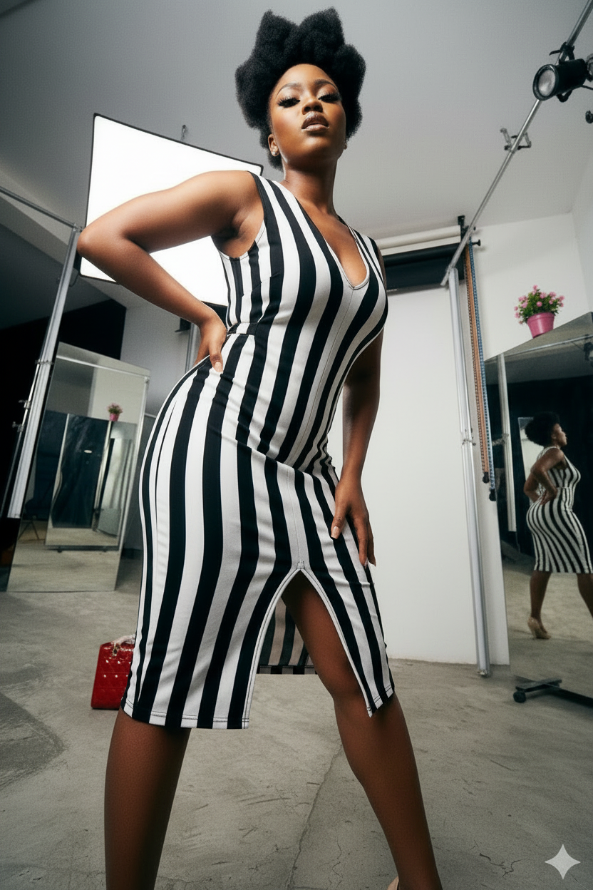 Bold Stripe Bodycon Dress - front view
