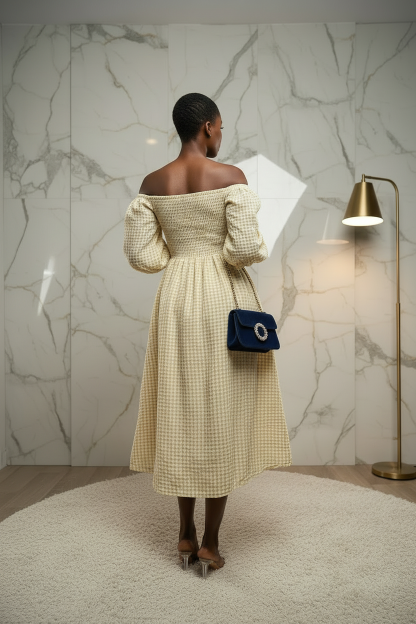 Buttercup Puff-Sleeve Midi Dress - back view