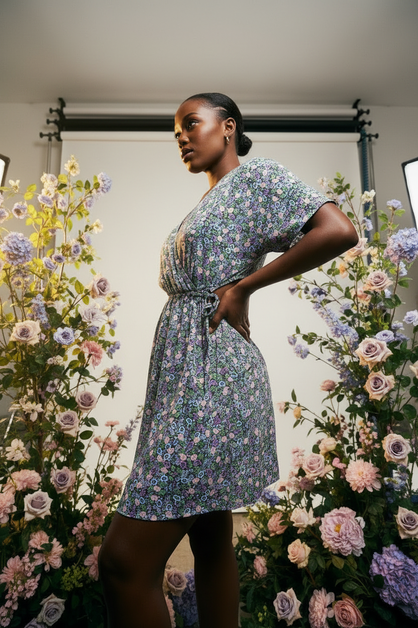 Ditsy Floral V-Neck Wrap Dress - side view