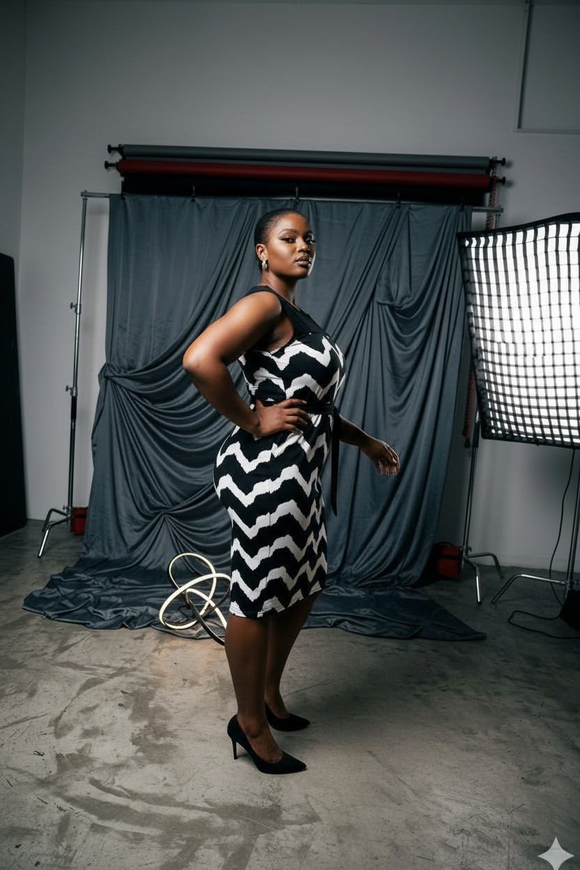 Monochrome Chevron Bodycon Midi - side view